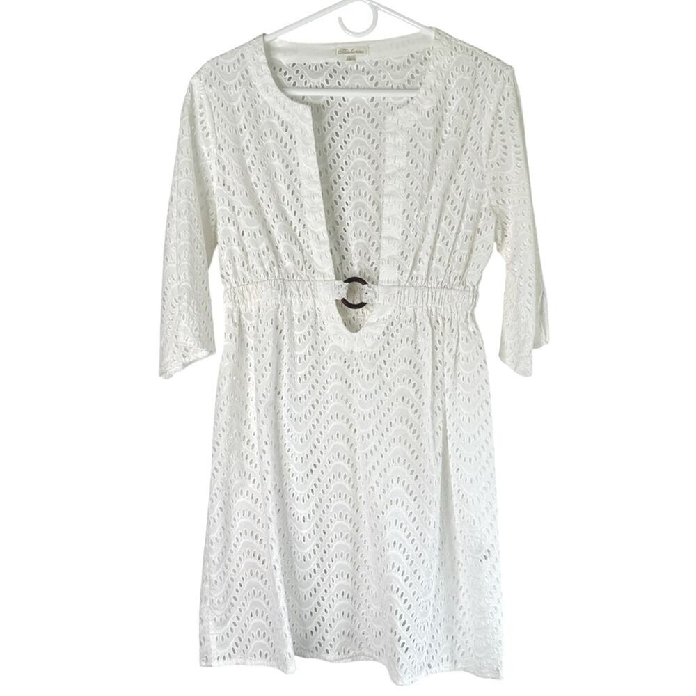 Shoshanna White Eyelet Coverup Dress with Belt Loop Detail% Cotton Medium New